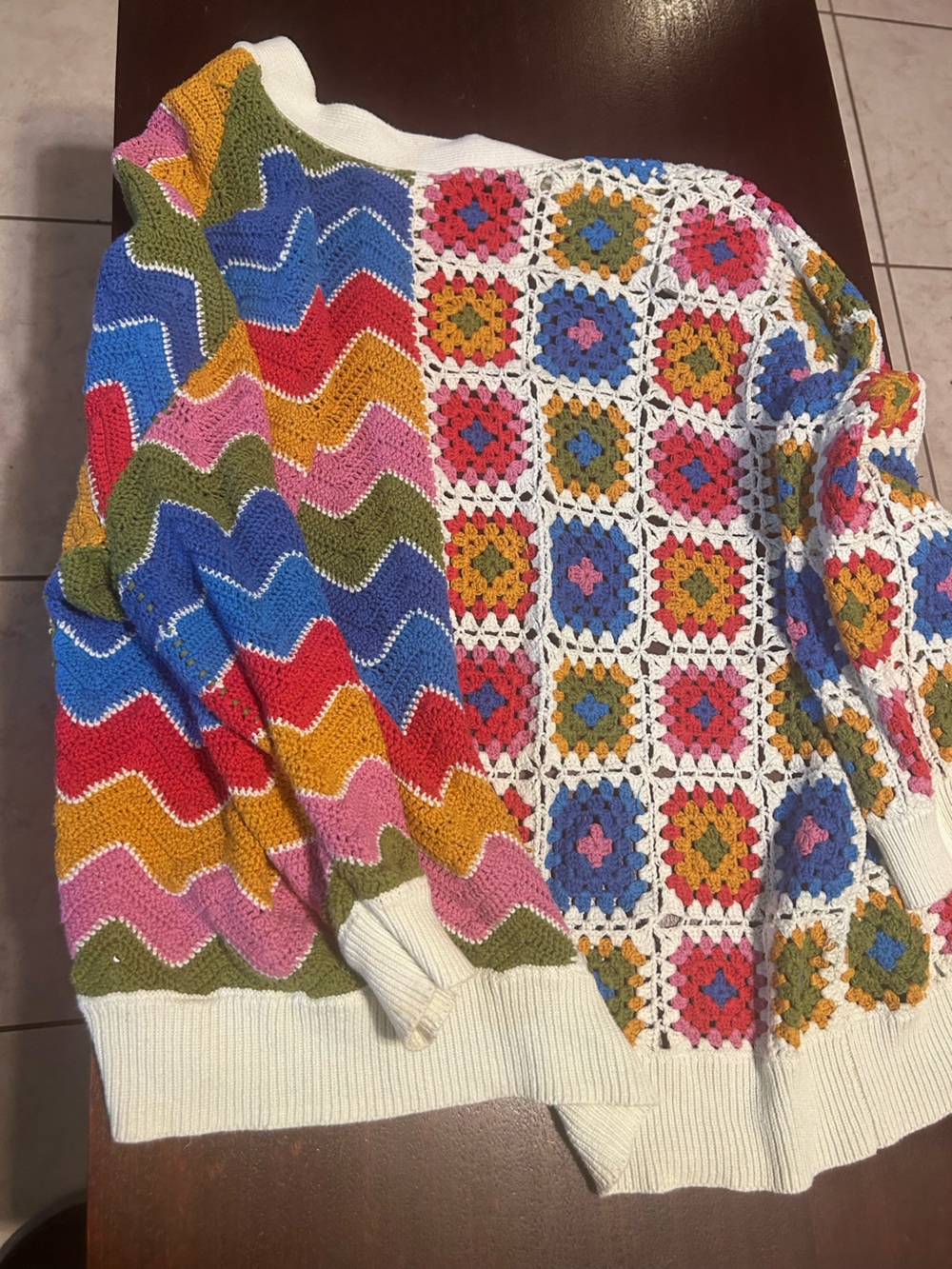 FARM Rio Multicolor Crochet & Zigzag Knit Cardigan - White Trim - Picture 5 of 5